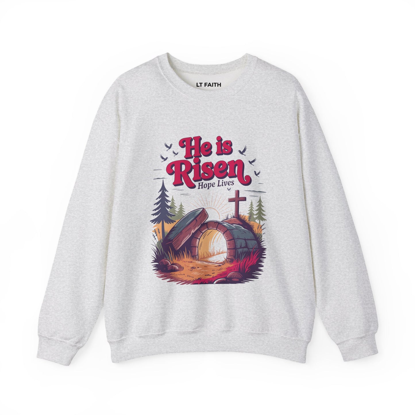 He Is Risen Crewneck Sweatshirt — Easter Christian Faith Graphic