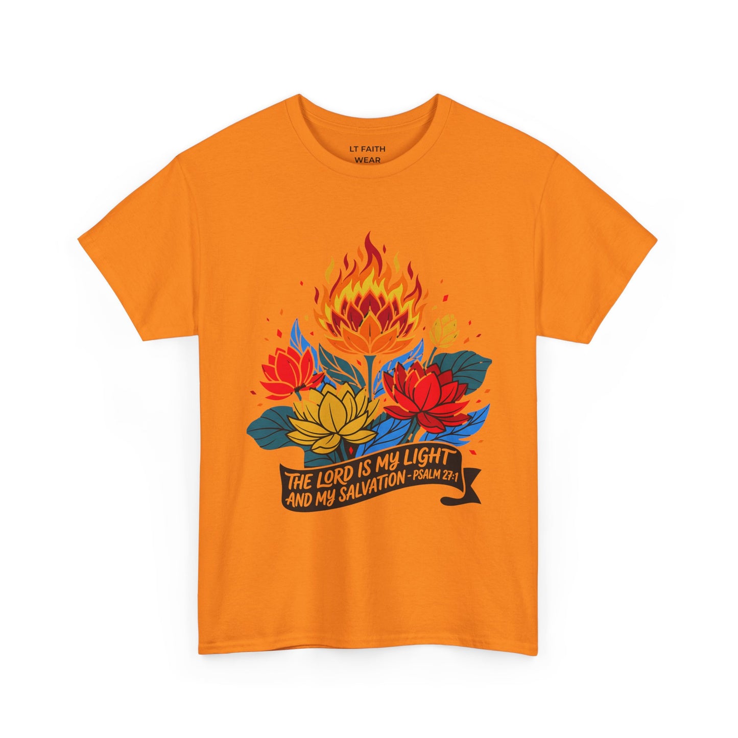 Christian T-Shirt — "The Lord Is My Light and My Salvation" Floral Flame Tee