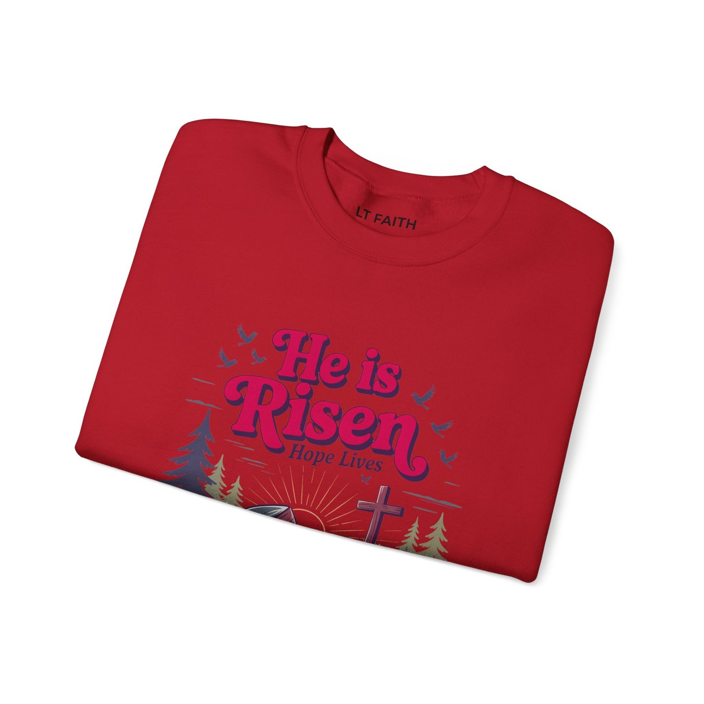 He Is Risen Crewneck Sweatshirt — Easter Christian Faith Graphic