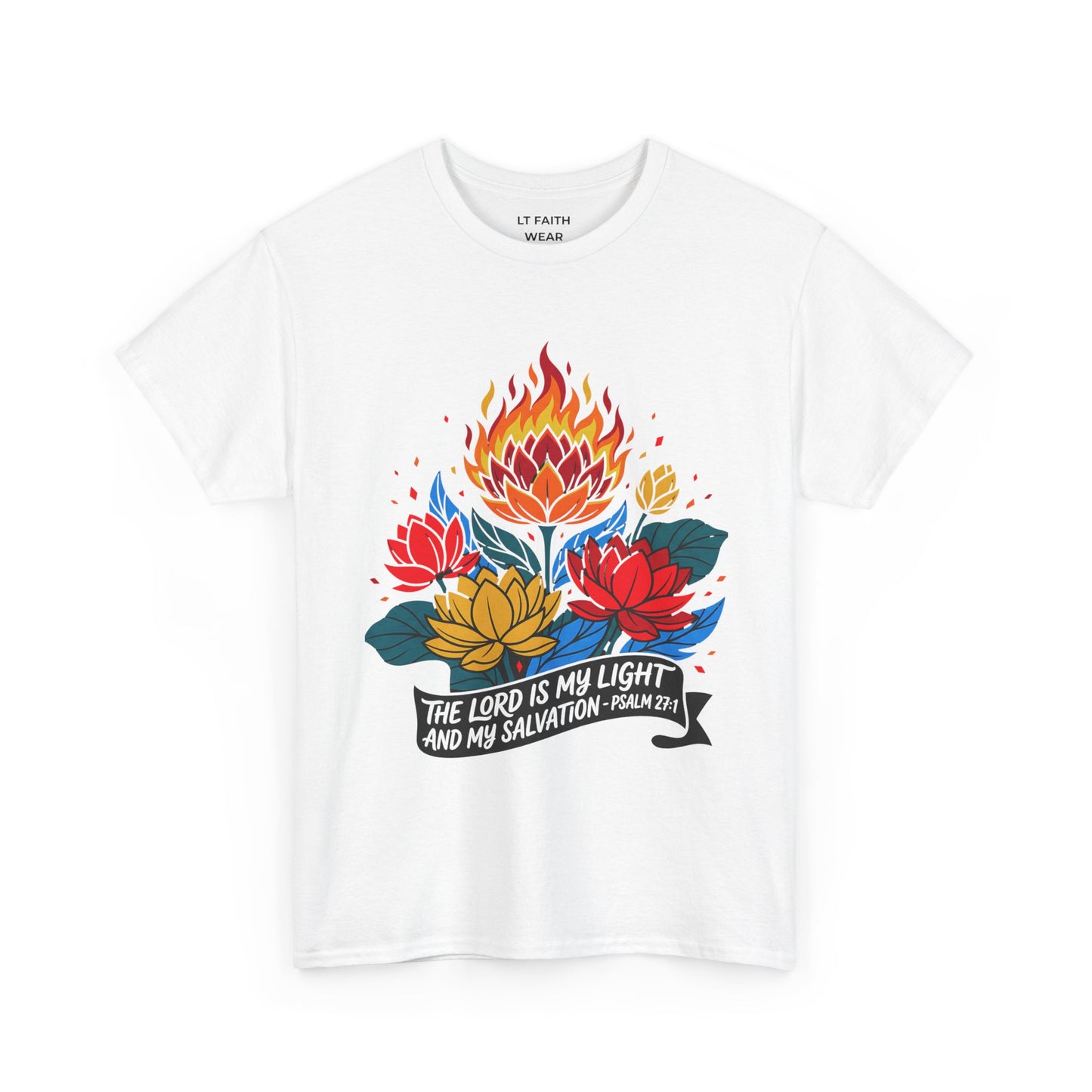 Christian T-Shirt — "The Lord Is My Light and My Salvation" Floral Flame Tee