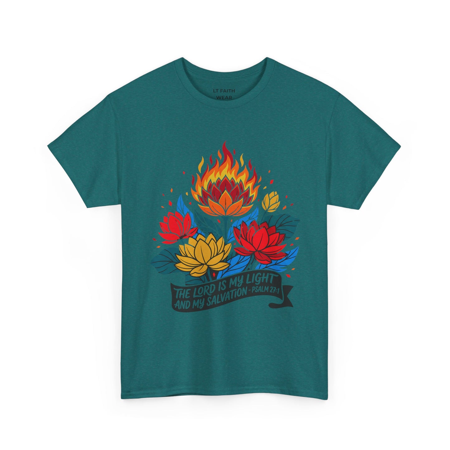 Christian T-Shirt — "The Lord Is My Light and My Salvation" Floral Flame Tee