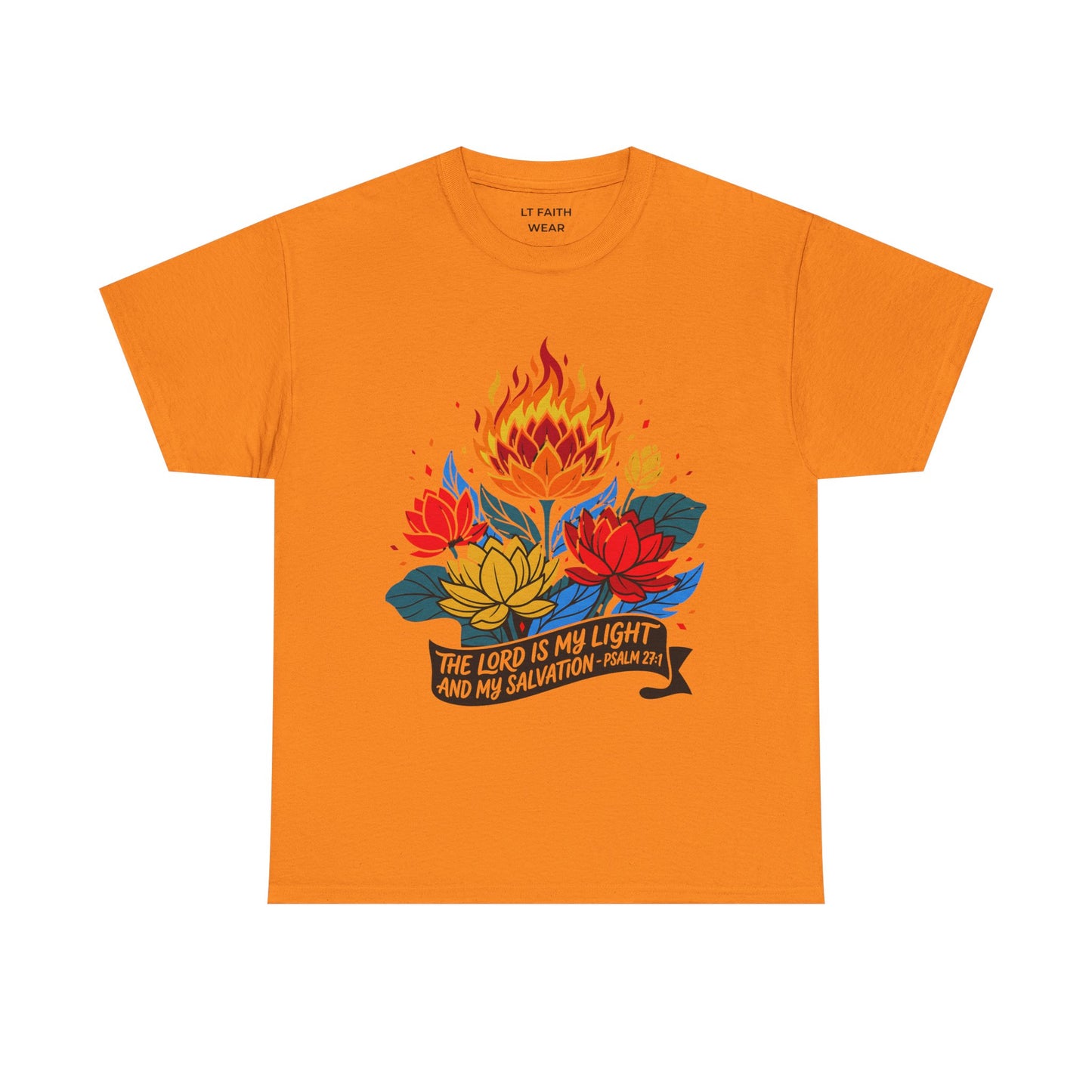 Christian T-Shirt — "The Lord Is My Light and My Salvation" Floral Flame Tee