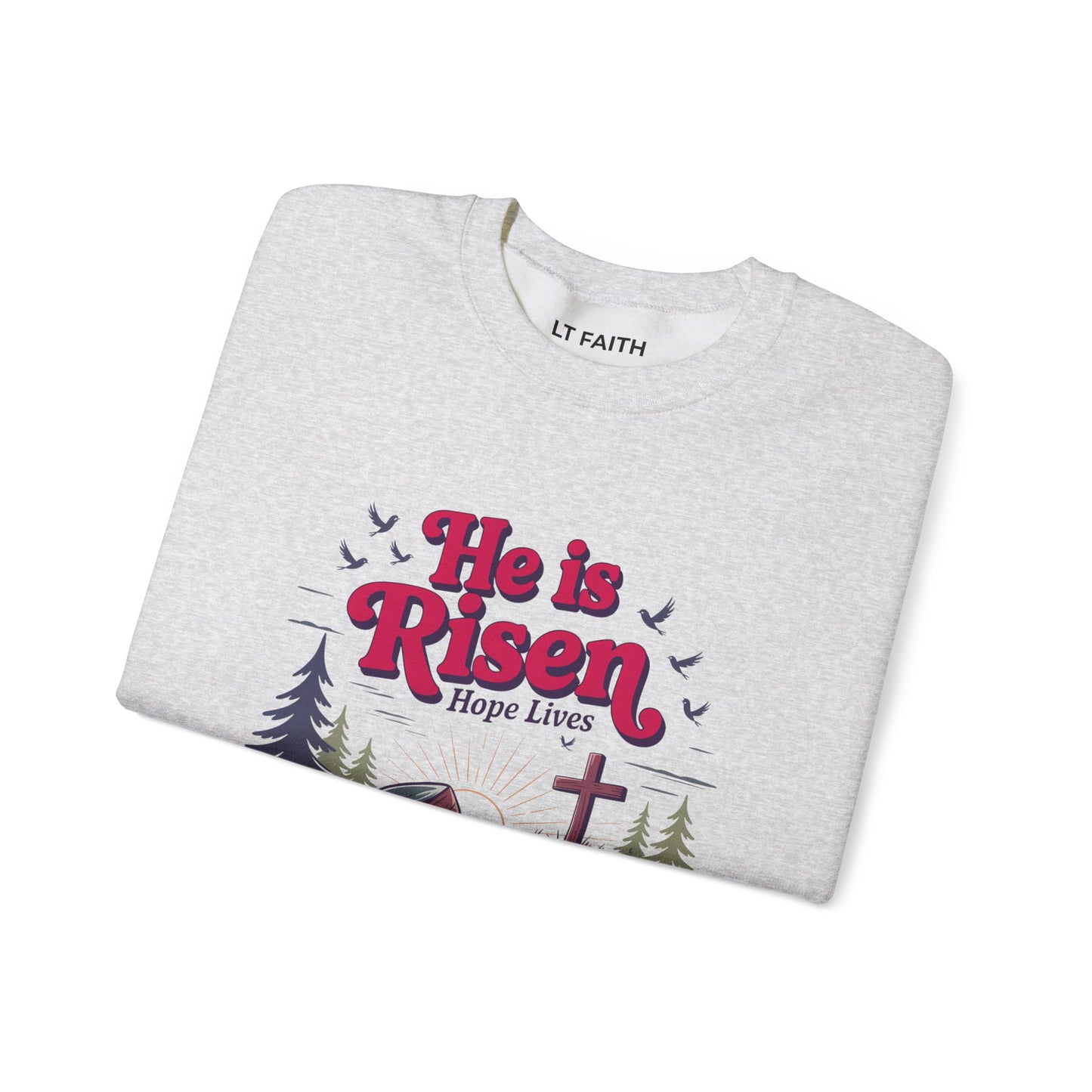 He Is Risen Crewneck Sweatshirt — Easter Christian Faith Graphic