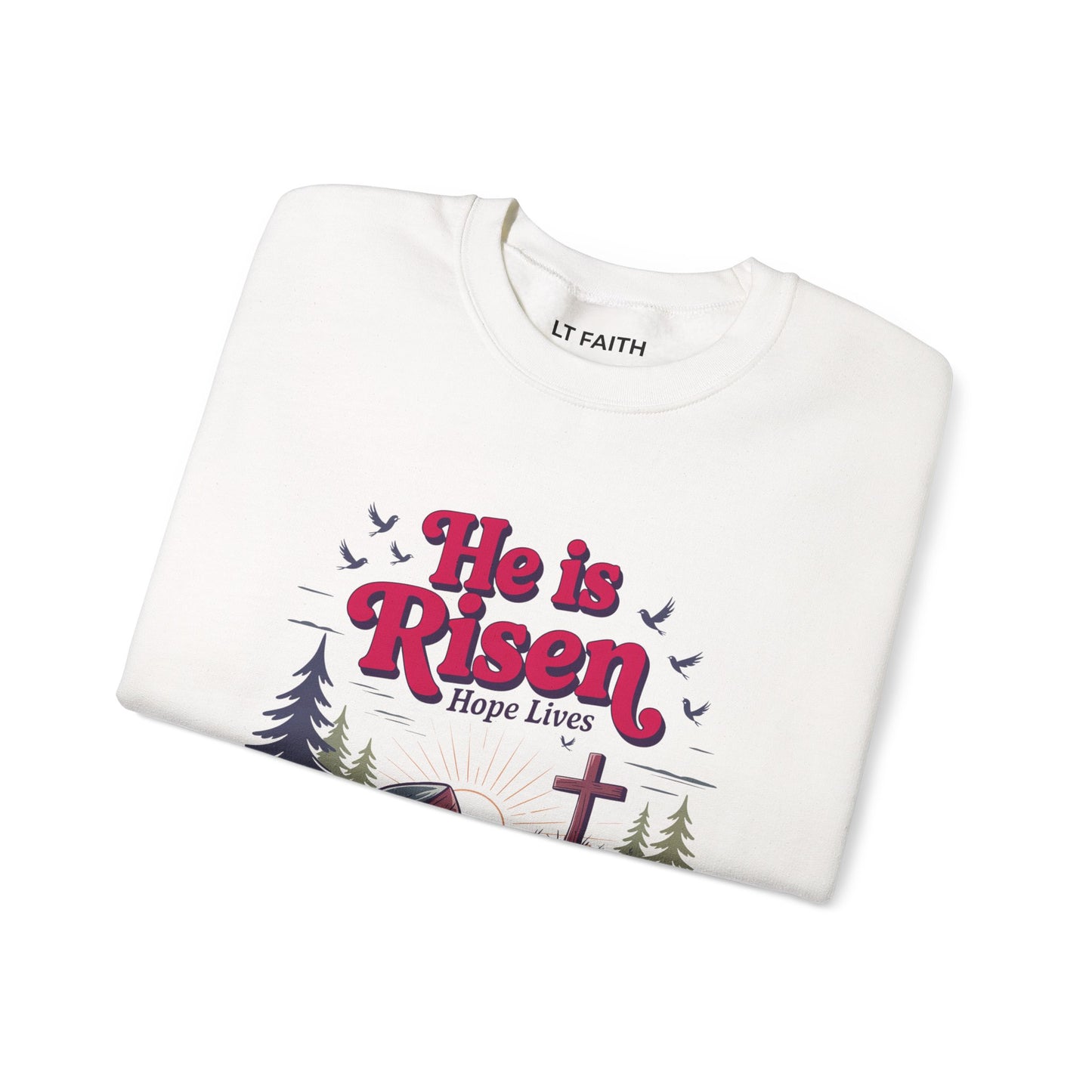 He Is Risen Crewneck Sweatshirt — Easter Christian Faith Graphic