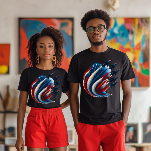 Short Sleeve Tee Wings of Freedom Airplane USA Patriotic Shirt