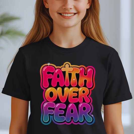 Kids Tee — "Faith Over Fear" Christian Graphic T-Shirt