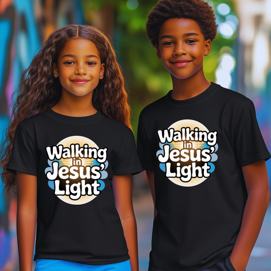 Kids Christian T-Shirt — “Walking in Jesus’ Light”