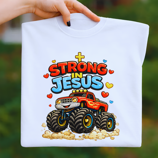 Strong in Jesus™ Toddler Tee – Faith-Inspired Truck Shirt for Kids