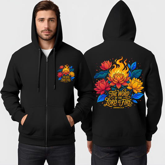 Zip Hoodie — “She Was Like Fire” Floral Flame Graphic