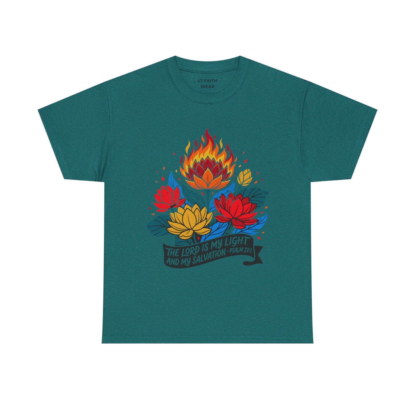 Christian T-Shirt — "The Lord Is My Light and My Salvation" Floral Flame Tee