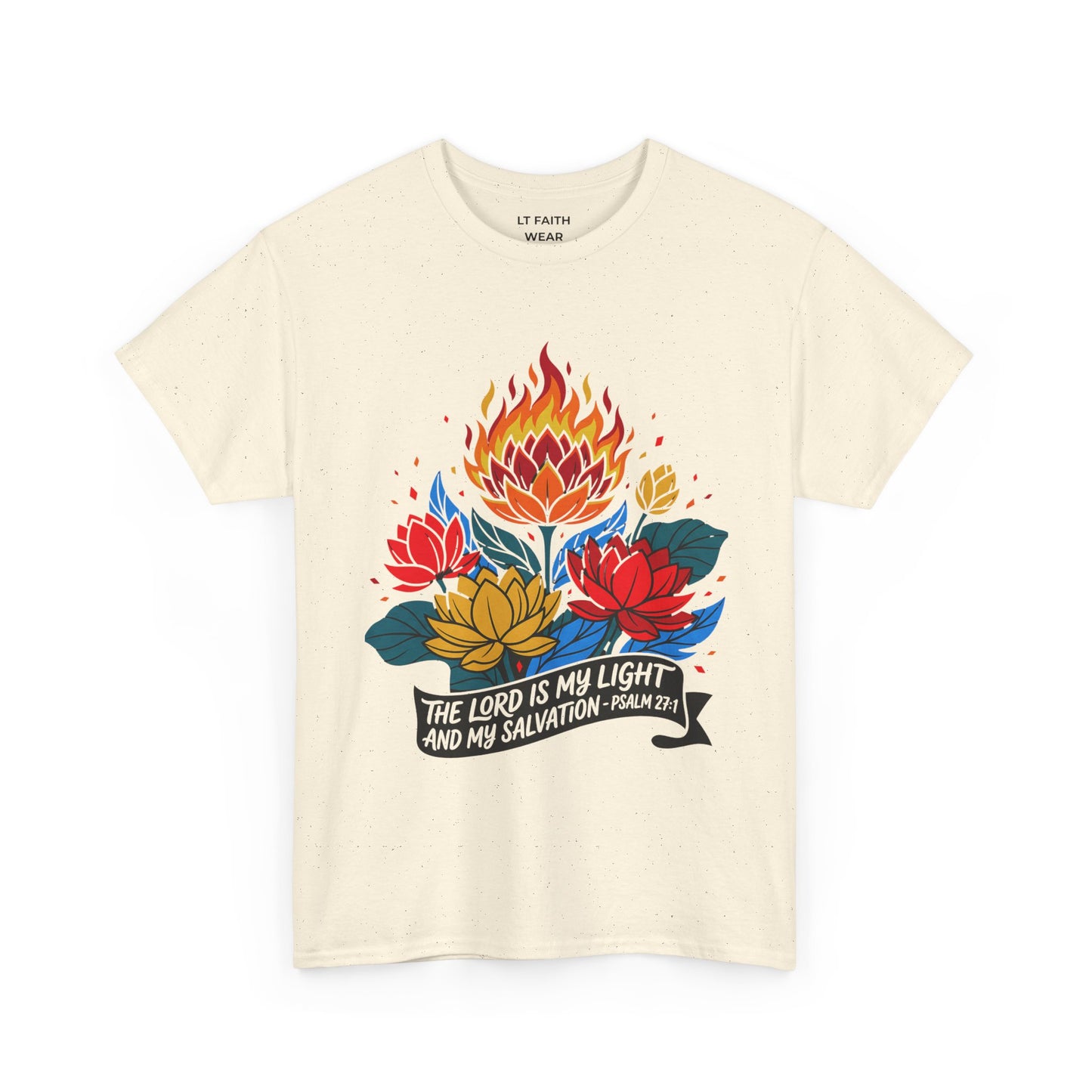 Christian T-Shirt — "The Lord Is My Light and My Salvation" Floral Flame Tee