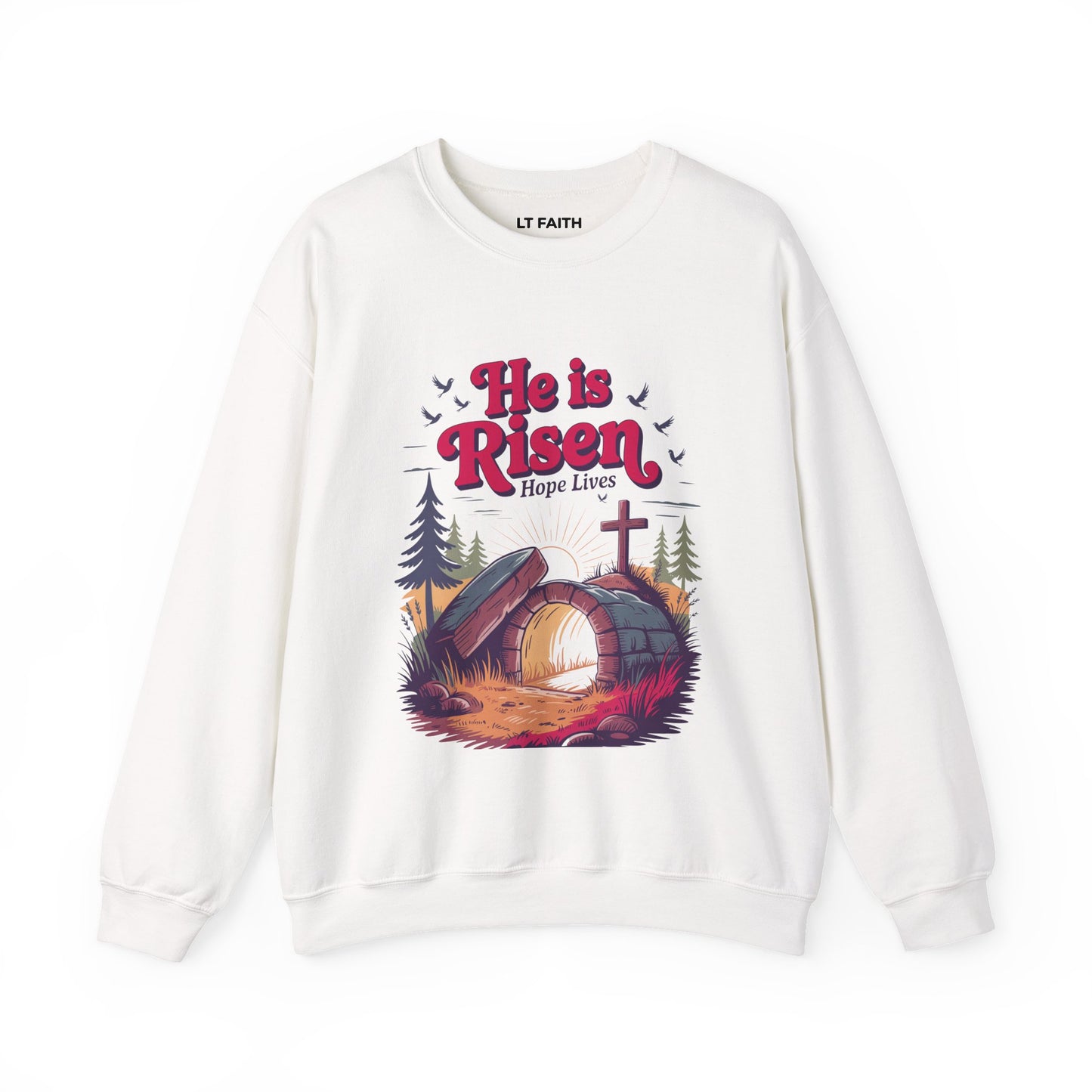 He Is Risen Crewneck Sweatshirt — Easter Christian Faith Graphic