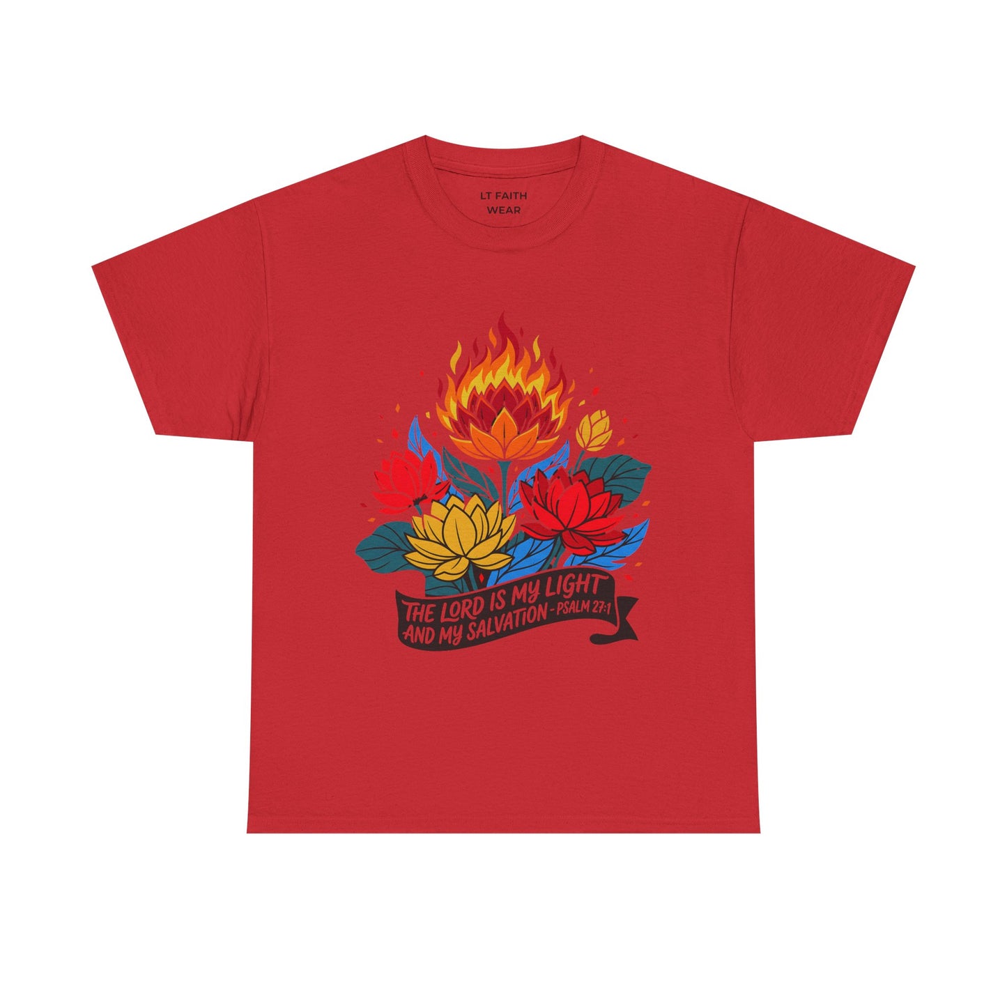 Christian T-Shirt — "The Lord Is My Light and My Salvation" Floral Flame Tee