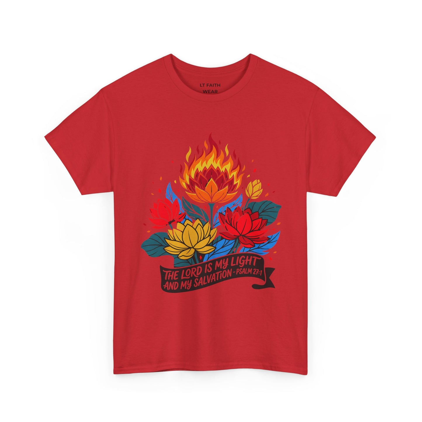 Christian T-Shirt — "The Lord Is My Light and My Salvation" Floral Flame Tee